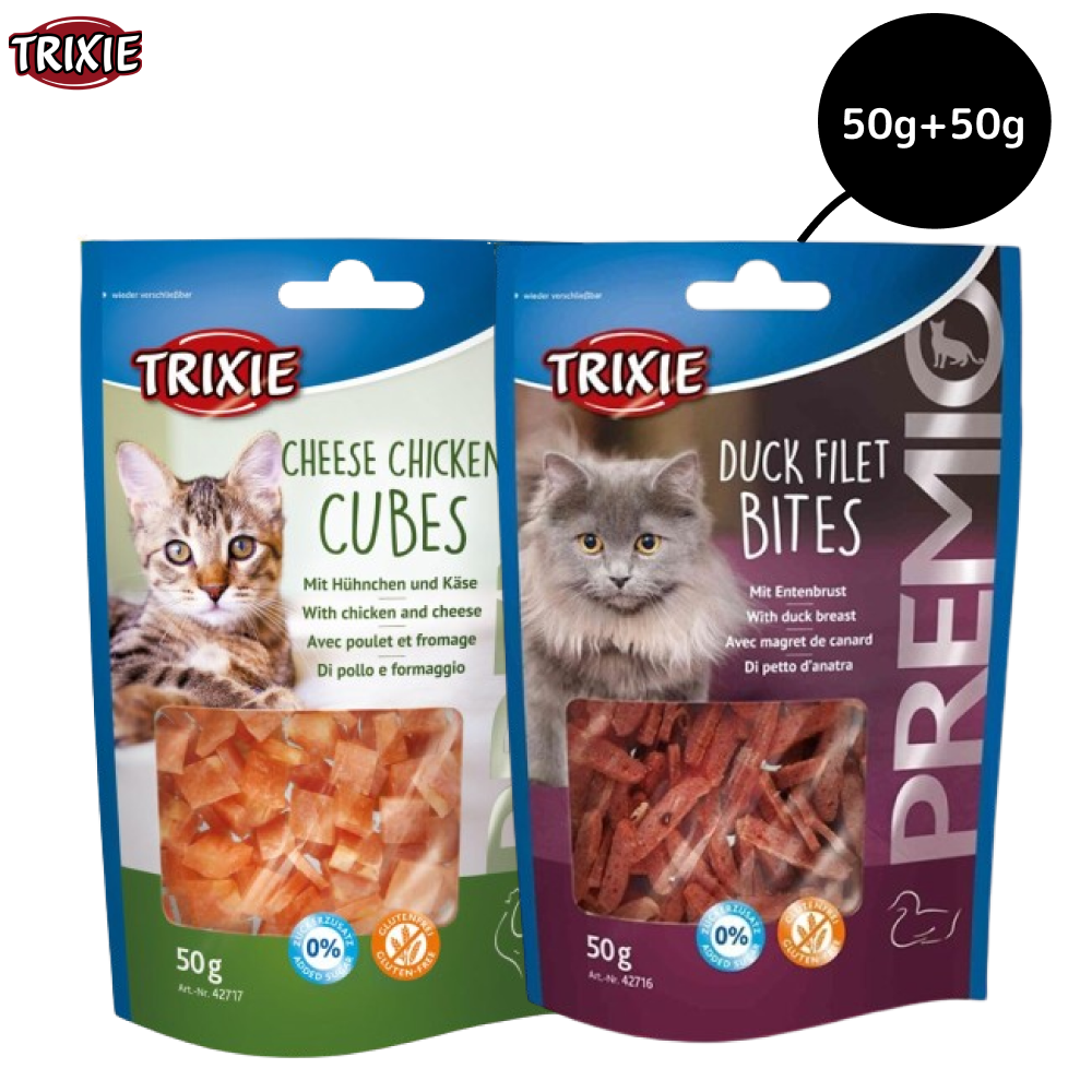Trixie Premio Cheese Chicken Cubes and Duck Filet Bites Cat Treats Combo Cats-Treats & Others Trixie 50g+50g