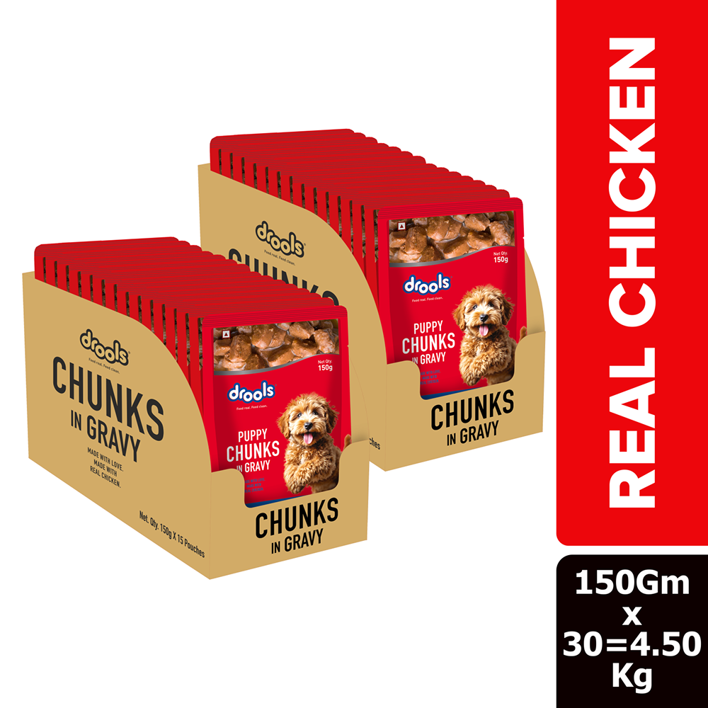 Drools Real Chicken & Chicken Liver Chunks in Gravy Puppy Dog Wet Food Dogs-Wet Food Drools 30x150g