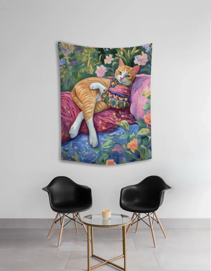 EverythingBoho Cat In Leisure Wall Art Tapestry Wall Art Pet Parent-Gifting & Merch EverythingBoho Dropship 30x40in