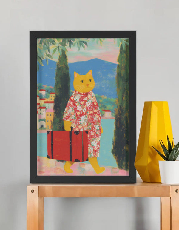 EverythingBoho Cat The Traveller Framed Poster (Black)