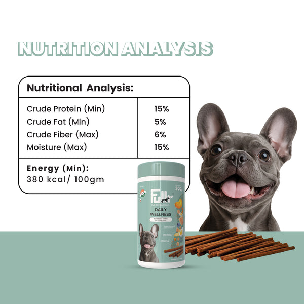 Fullr Daily Wellness Dog Treats Flaxseed & Ginger Soft & Chewy Sticks for Dogs