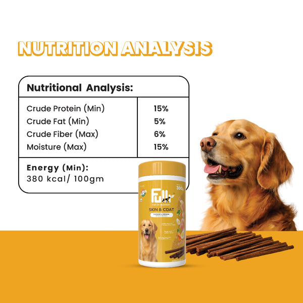 Fullr Skin & Coat Dog Treats Flaxseed & Spirulina Soft & Chewy Sticks for Dogs