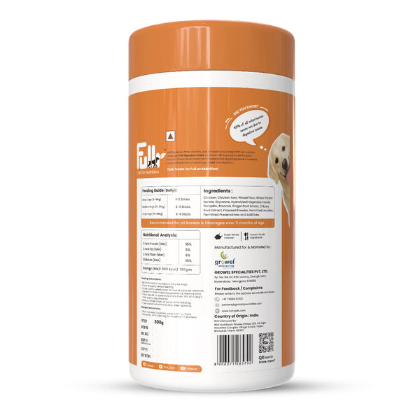 Fullr Digestive Care Dog Treats Pumpkin & Chicory Extract Soft & Chewy Sticks for Dogs