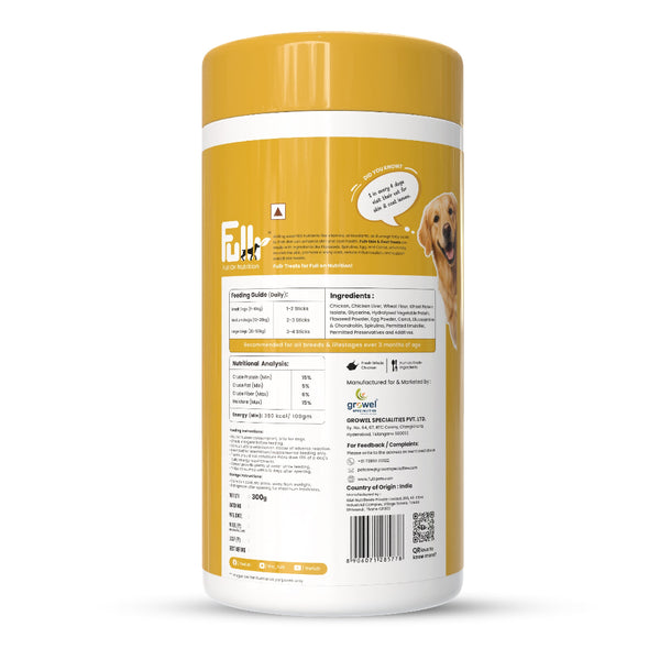 Fullr Skin & Coat Dog Treats Flaxseed & Spirulina Soft & Chewy Sticks for Dogs