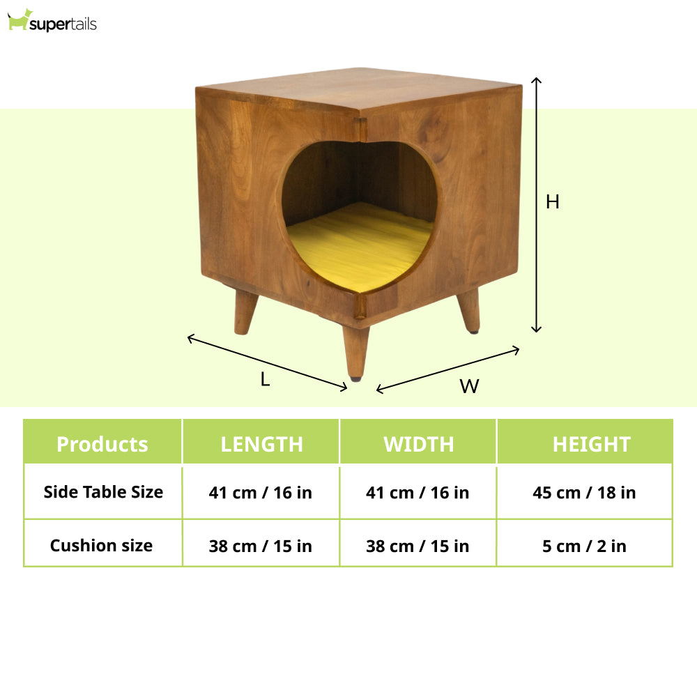 FurryLiving Wally Side Table with Cushion for Small Dogs and Cats (Honey)