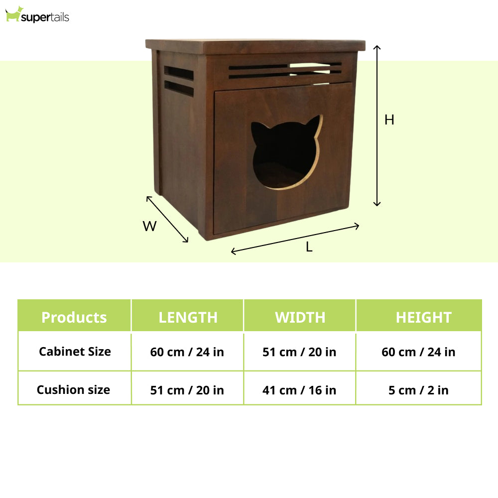 FurryLiving Meraki Cabinet with Cushion for Small Dogs and Cats (Dark Brown/ Red Cushion) Both-Furniture FurryLiving Dropship
