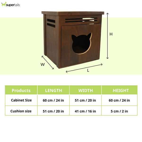 FurryLiving Meraki Cabinet with Cushion for Small Dogs and Cats (Dark Brown/Brown Cushion)