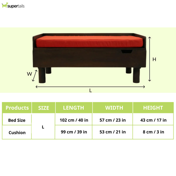FurryLiving Hibachi Bed with Storage for Dogs (Dark Brown/Red Cushion)