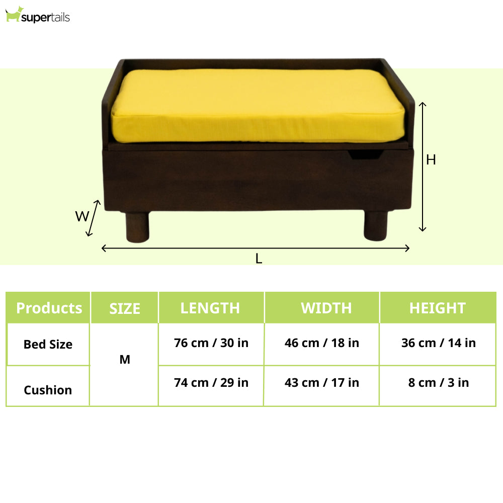 FurryLiving Hibachi Dark Brown Bed with Storage for Dogs (Dark Brown/Yellow Cushion) Both-Furniture FurryLiving Dropship