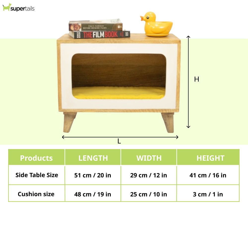 FurryLiving Telly Side Table with Cushion for Small Dogs and Cats (Oak ...