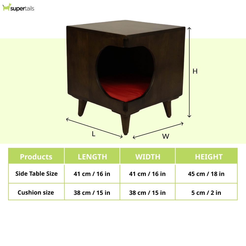 FurryLiving Wally Side Table with Cushion for Small Dogs and Cats (Dark Brown/Red Cushion) Both-Furniture FurryLiving Dropship