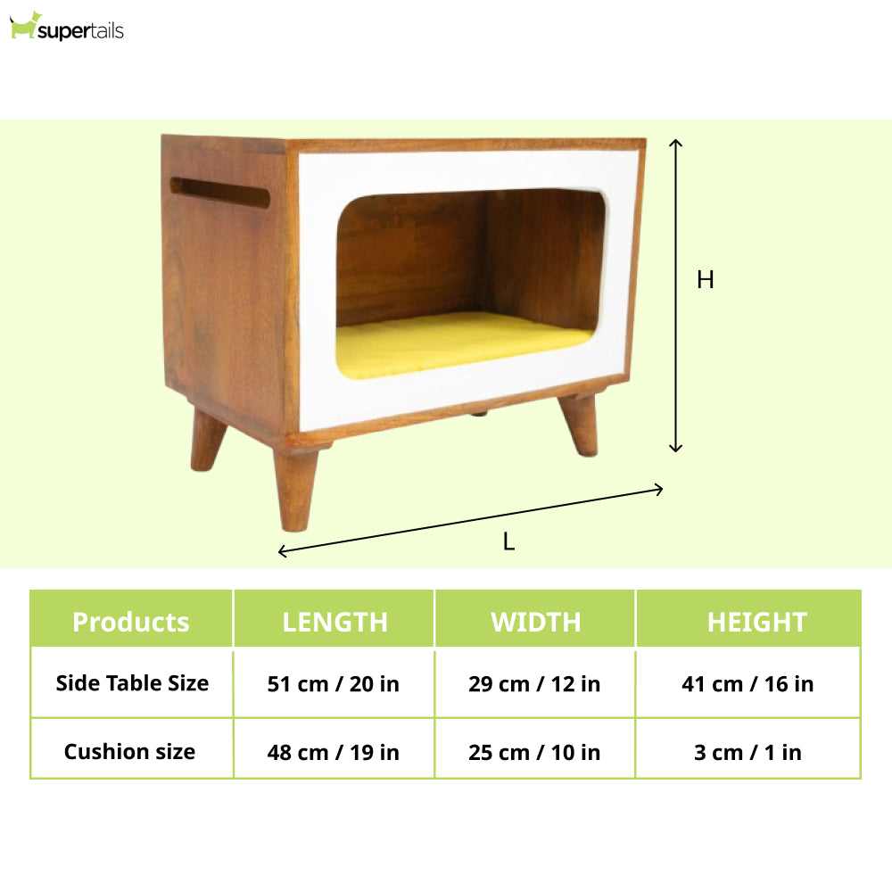 FurryLiving Telly Side Table with Cushion for Small Dogs and Cats (Honey/Yellow Cushion) Both-Furniture FurryLiving Dropship