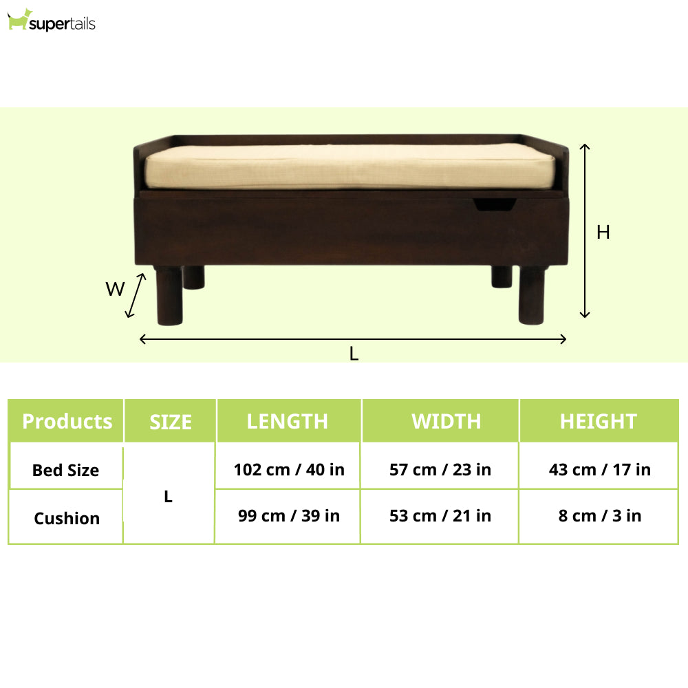 FurryLiving Hibachi Bed with Storage for Dogs (Dark Brown/Cream Cushion) Both-Furniture FurryLiving Dropship