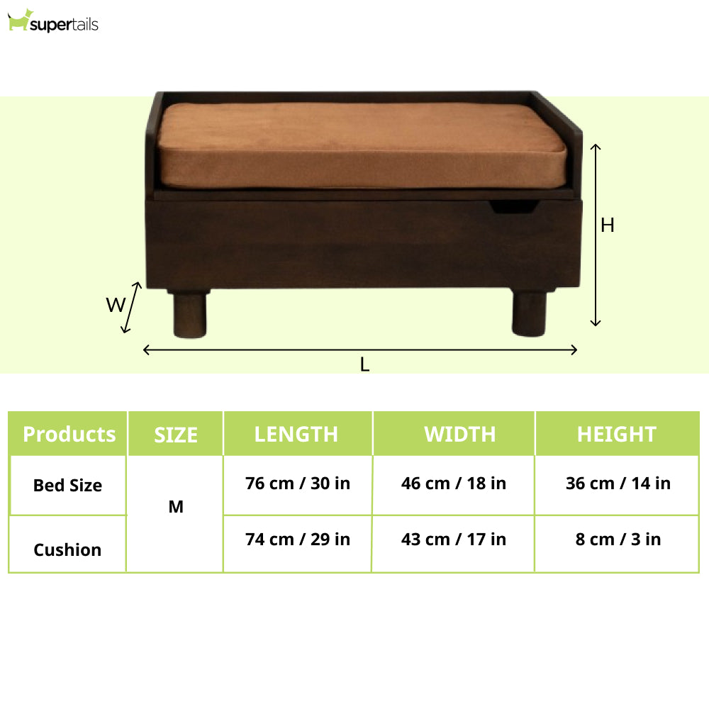 FurryLiving Hibachi Bed with Storage for Dogs (Dark Brown/Brown Cushion) Both-Furniture FurryLiving Dropship