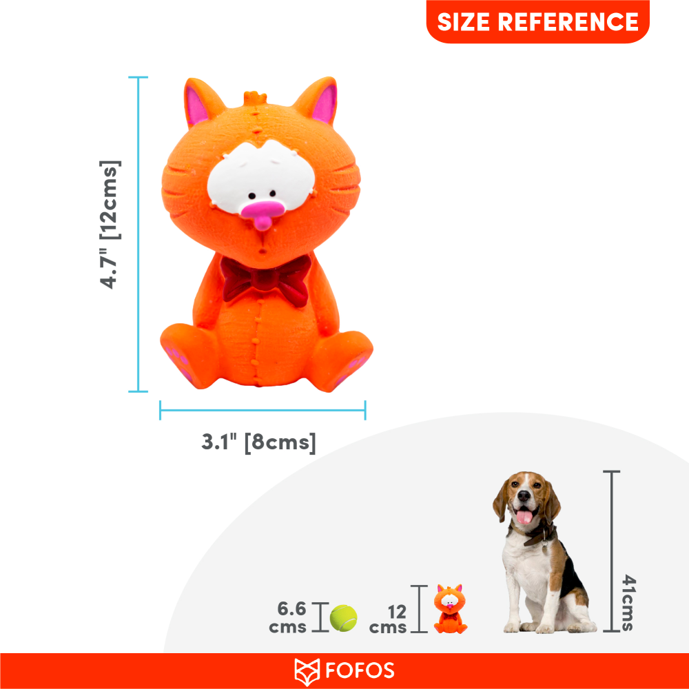 Fofos Latex Bi Cat Toy for Dogs | For Medium Chewers (Orange)
