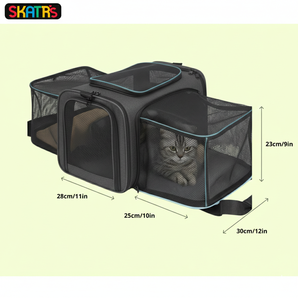Skatrs Foldable Expandable Pet Travel Carrier Bag for Small Dogs, Adult Cats & Kittens (Grey) Cats-Bedding, Mats & Travel Supplies Skatrs