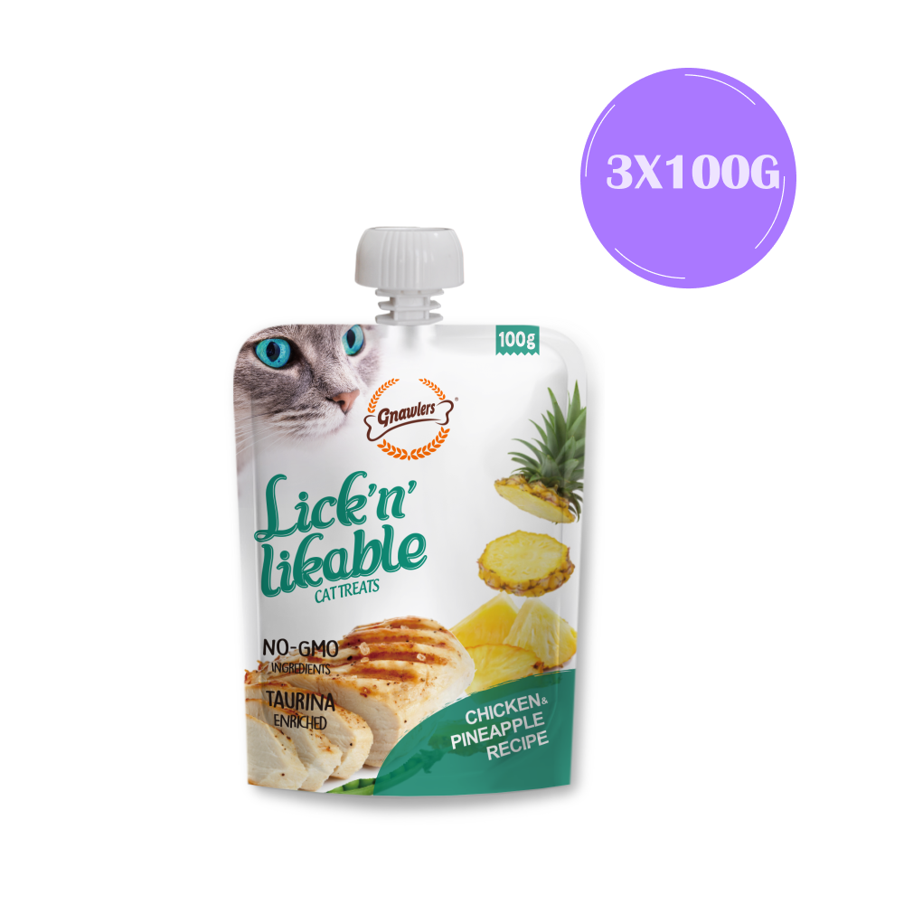 Gnawlers Chicken Pineapple Lick n Likable Cat Treats Cats-Treats & Others Gnawlers 3x100g