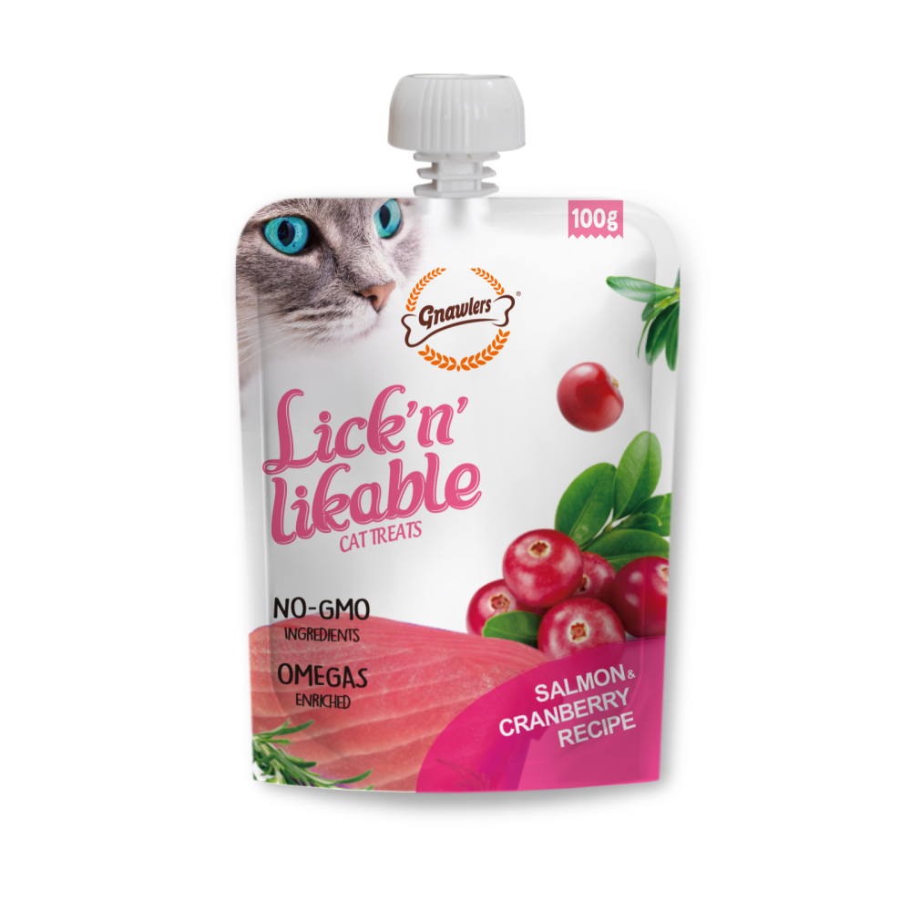 Gnawlers Salmon & Cranberry Lick n Likable Cat Treats Cats-Treats & Others Gnawlers 100g