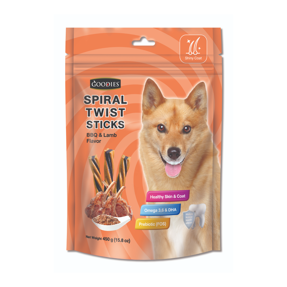 Goodies BBQ & Lamb Spiral Twist Stick Dog Treats (Limited Stocks) Dog Treats + Others Goodies 450g