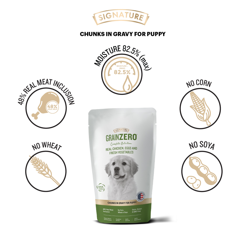 Signature Grain Zero Real Chicken Chunks Gravy Puppy Dog Wet Food Dogs-Wet Food Signature