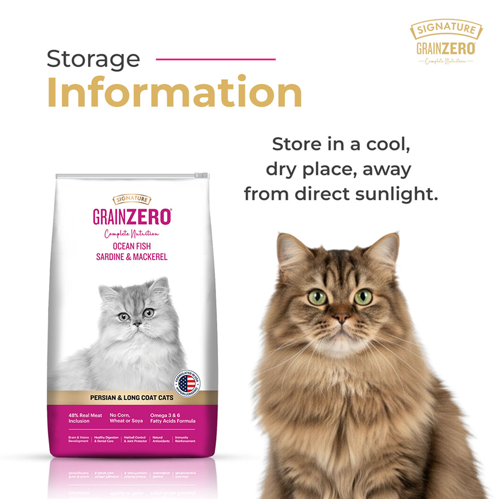Signature Grain Zero Ocean Fish, Sardine and Mackerel Long Coat & Persian Adult Cat Dry Food Cats- Dry food Signature