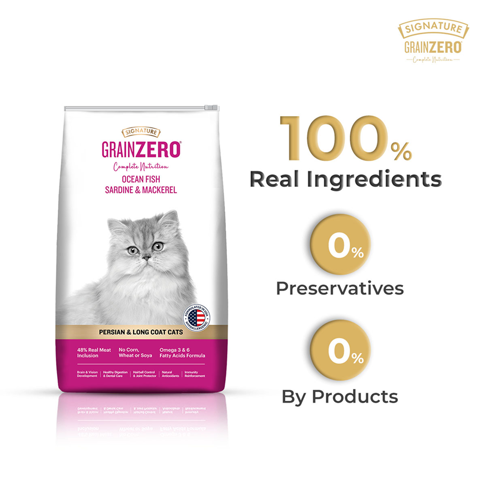 Signature Grain Zero Ocean Fish, Sardine and Mackerel Long Coat & Persian Adult Cat Dry Food Cats- Dry food Signature