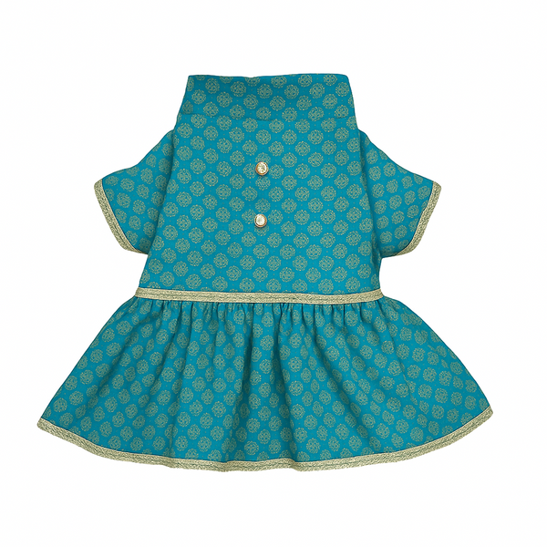 Pawsindia Traditional Royal Brocade Dress for Dogs (Aqua Green)