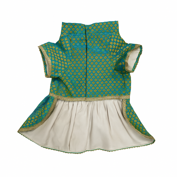 Pawsindia Traditional Royal Brocade Dress for Cats (Aqua Green)