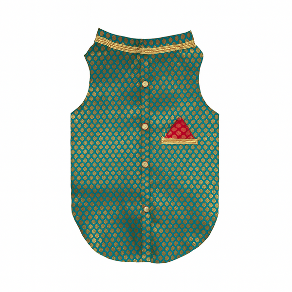 Pawsindia Traditional Royal Brocade Kurta for Dogs (Aqua Green)