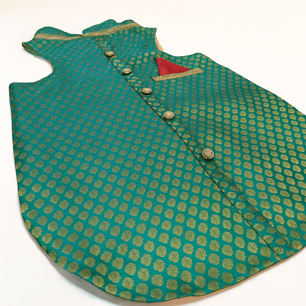 Pawsindia Traditional Royal Brocade Kurta for Cats (Aqua Green)