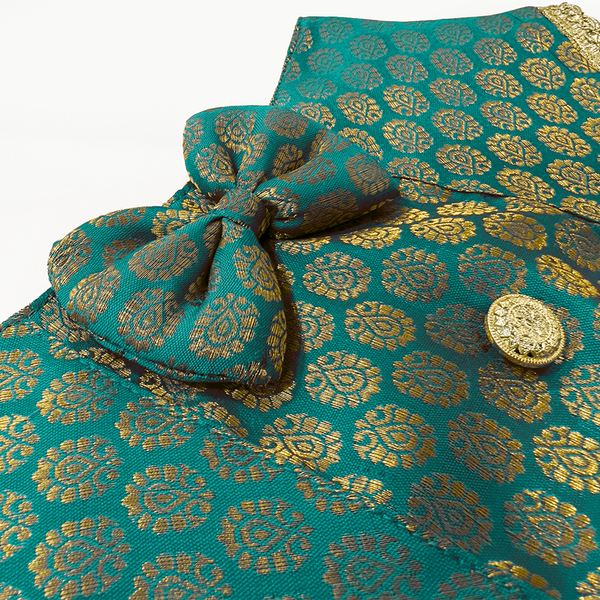 PawsIndia Traditional Royal Brocade Tuxedo for Dogs and Cats (Aqua Green)