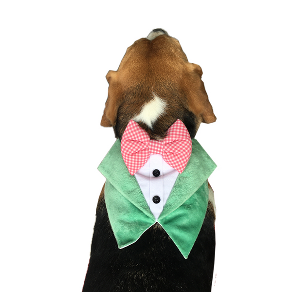Dogobow Velvet Tuxedo Vest Bandana for Dogs (Green) (Get a Bow Free)