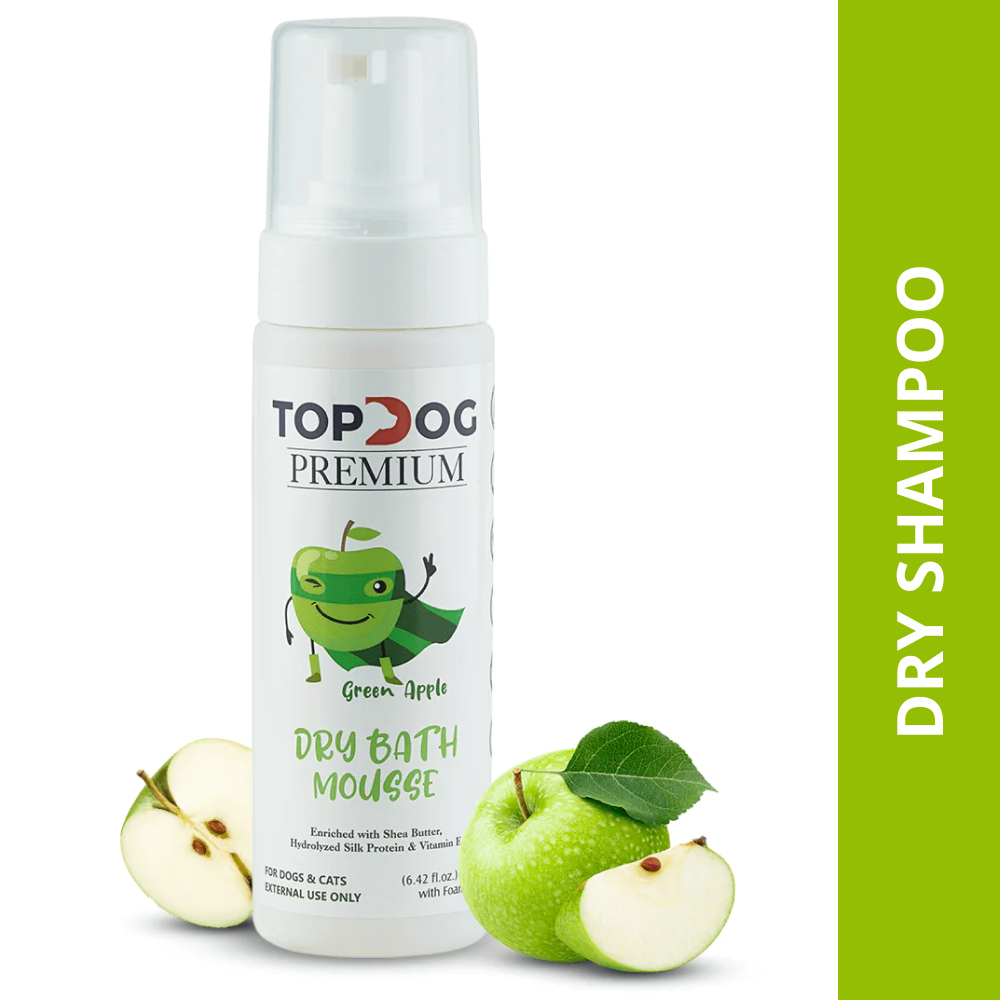 TopDog Premium Green Apple Dry Bath Shampoo Spray for Dogs and Cats