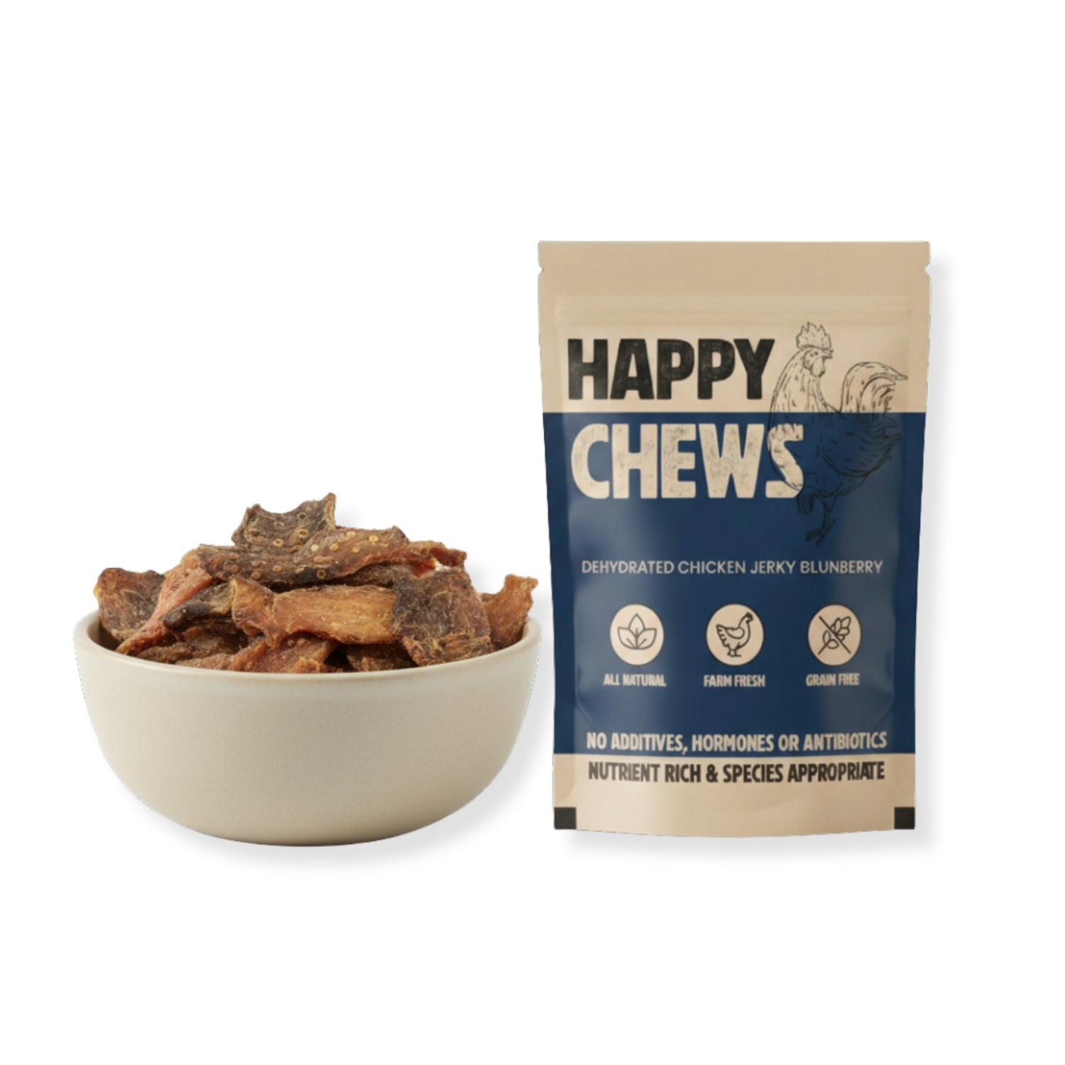 Nootie Happy Chew Dehydrated Blueberry Flavoured Chicken Jerky Dog Treat Dog Treats + Others Nootie