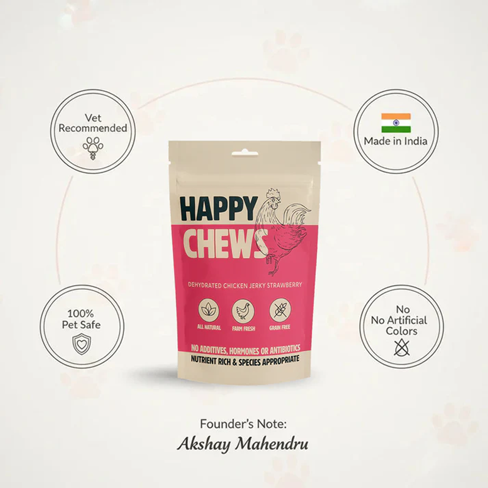 Nootie Happy Chew Dehydrated Strawberry Flavoured Chicken Jerky Dog Treat Dog Treats + Others Nootie