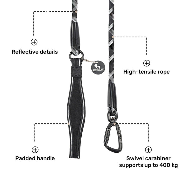 HUFT Xplorers Rope Leash for Dogs (Black)