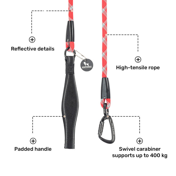 HUFT Xplorers Rope Leash for Dogs (Red)