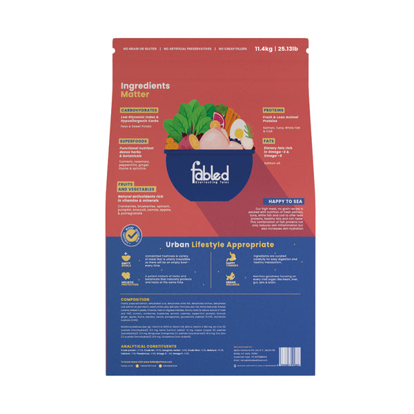 Fabled Happy to Sea Fresh Salmon Tuna White Fish and Cod Adult Dog Dry Food