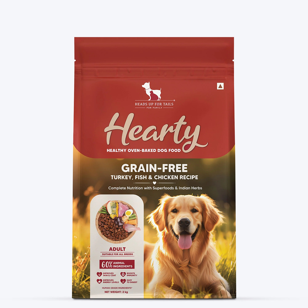 HUFT Hearty Oven Baked Grain Free Turkey, Fish & Chicken with Superfood Adult Dog Dry Food Dogs- Dry Food Heads Up for Tails 2kg