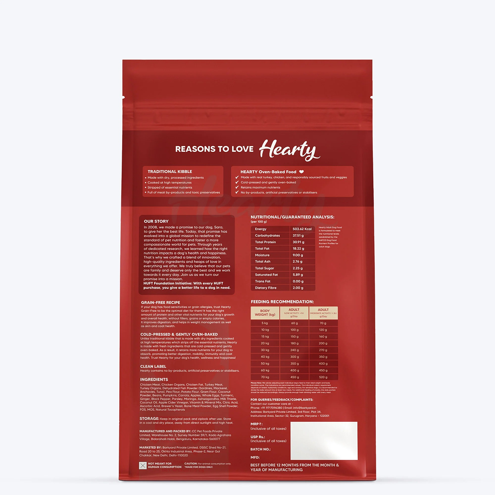 HUFT Hearty Oven Baked Grain Free Turkey, Fish & Chicken with Superfood Adult Dog Dry Food Dogs- Dry Food Heads Up for Tails