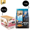 Sheba Skipjack & Salmon Fish Mix Cat Wet Food and Salmon Flavour Irresistible All Life Stages Cat Dry Food Combo Exclusive Combo Sheba 96x35g + 1.5kg