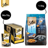 Sheba Tuna Pumpkin & Carrot In Gravy Rich Premium Adult Fine Cat Wet Food and Salmon Flavour Irresistible All Life Stages Cat Dry Food Combo Exclusive Combo Sheba 96x70g + 1.5kg
