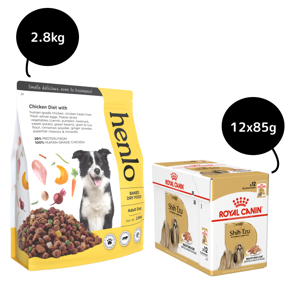 Henlo Baked Adult Dry Food and Royal Canin Loaf In Gravy Shih Tzu Adult Wet Food Combo