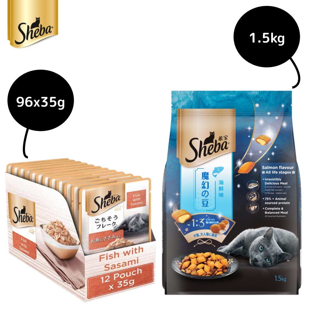 Sheba Fish with Sasami Premium Cat Wet Food Cats-Wet Food Sheba 96x35g + 1.5kg