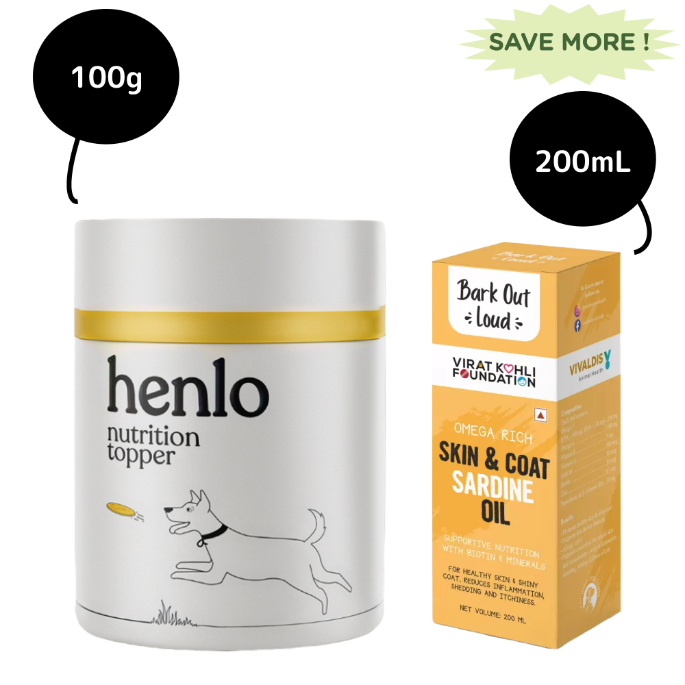 Henlo Everyday Topper for Home Cooked Food and Bark Out Loud Skin & Coat Sardine Oil for Dogs Combo