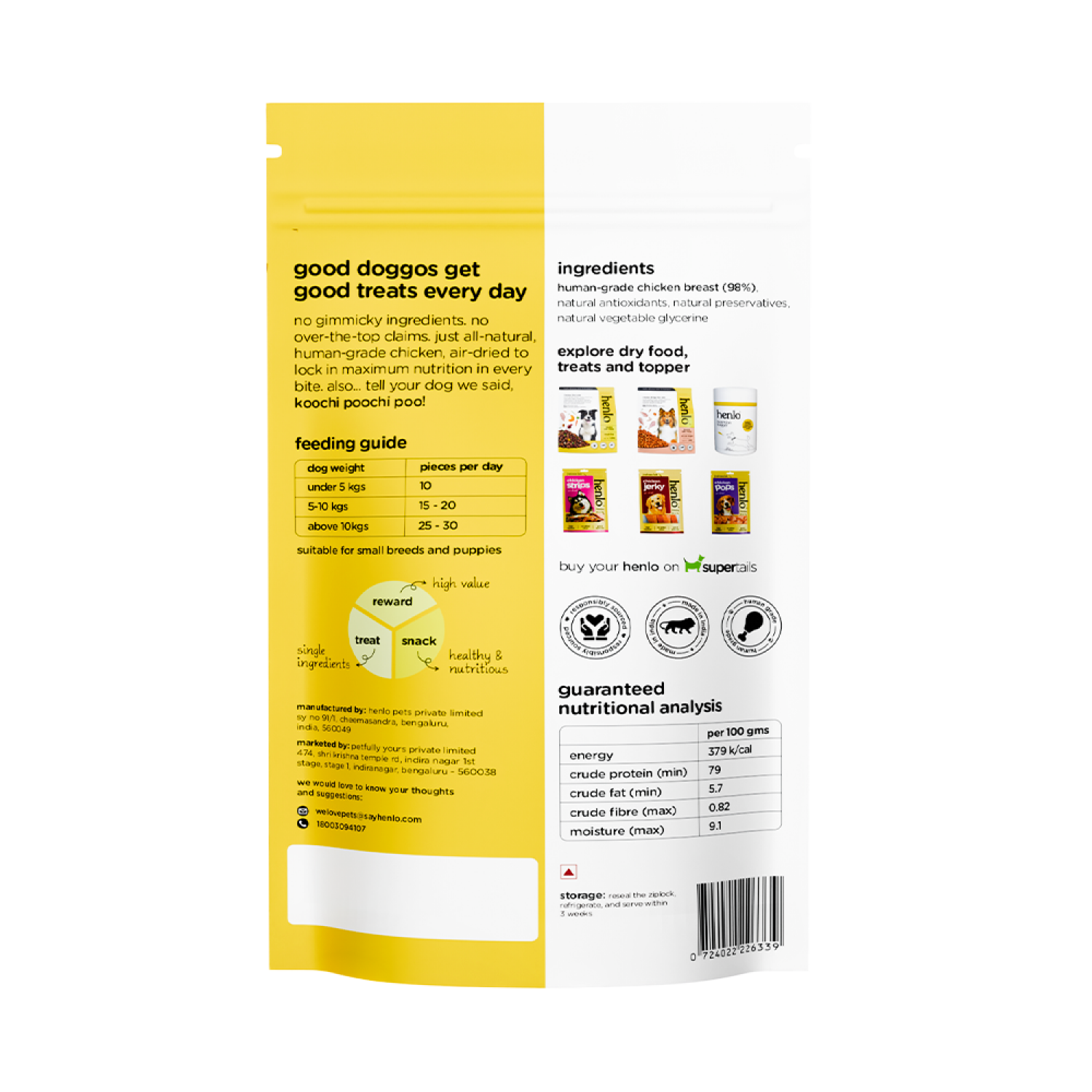 Henlo Chicken Bites Dog Treats I Guilt Free I High Protein Dog Treats + Others Henlo