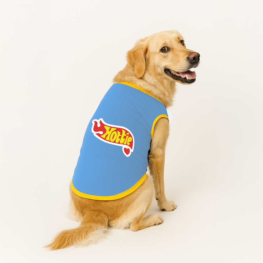 PawsIndia Hottie Printed with Ribbed Sleeves TShirt for Dogs (Blue) Dogs-Clothing & Accessories Pawsindia Dropship M