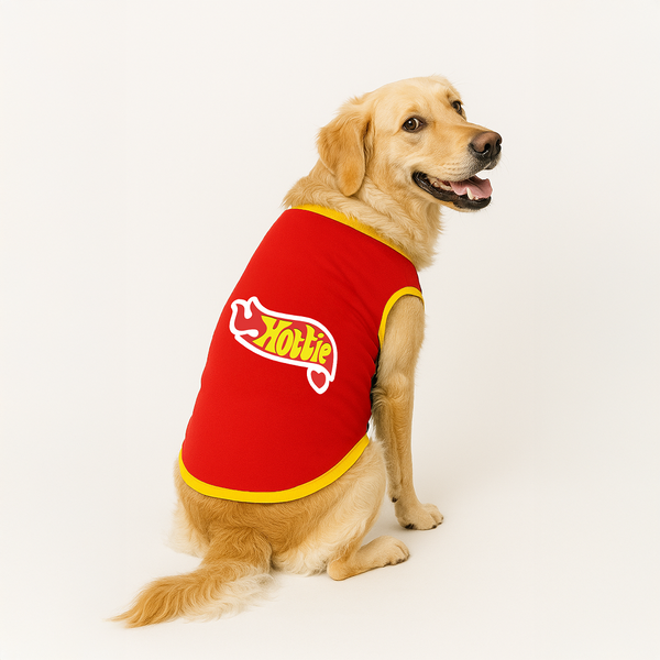 PawsIndia Hottie Printed with Ribbed Sleeves TShirt for Dogs (Red)