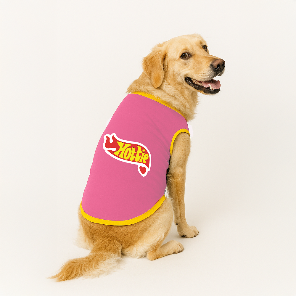 PawsIndia Hottie Printed with Ribbed Sleeves TShirt for Dogs (Pink) Dogs-Clothing & Accessories Pawsindia Dropship M