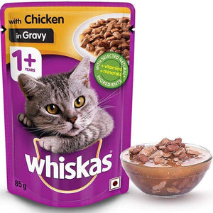 Whiskas Chicken Gravy Adult Cat Wet Food and Tuna Flavour Adult Cat Dry Food Combo